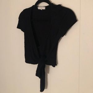 Urban Outfitters black ribbed v neck tie crop top
